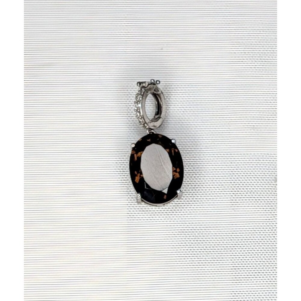 Smoky Quartz Oval Shaped Pendant/Enhancer - Sterling Silver, Brown